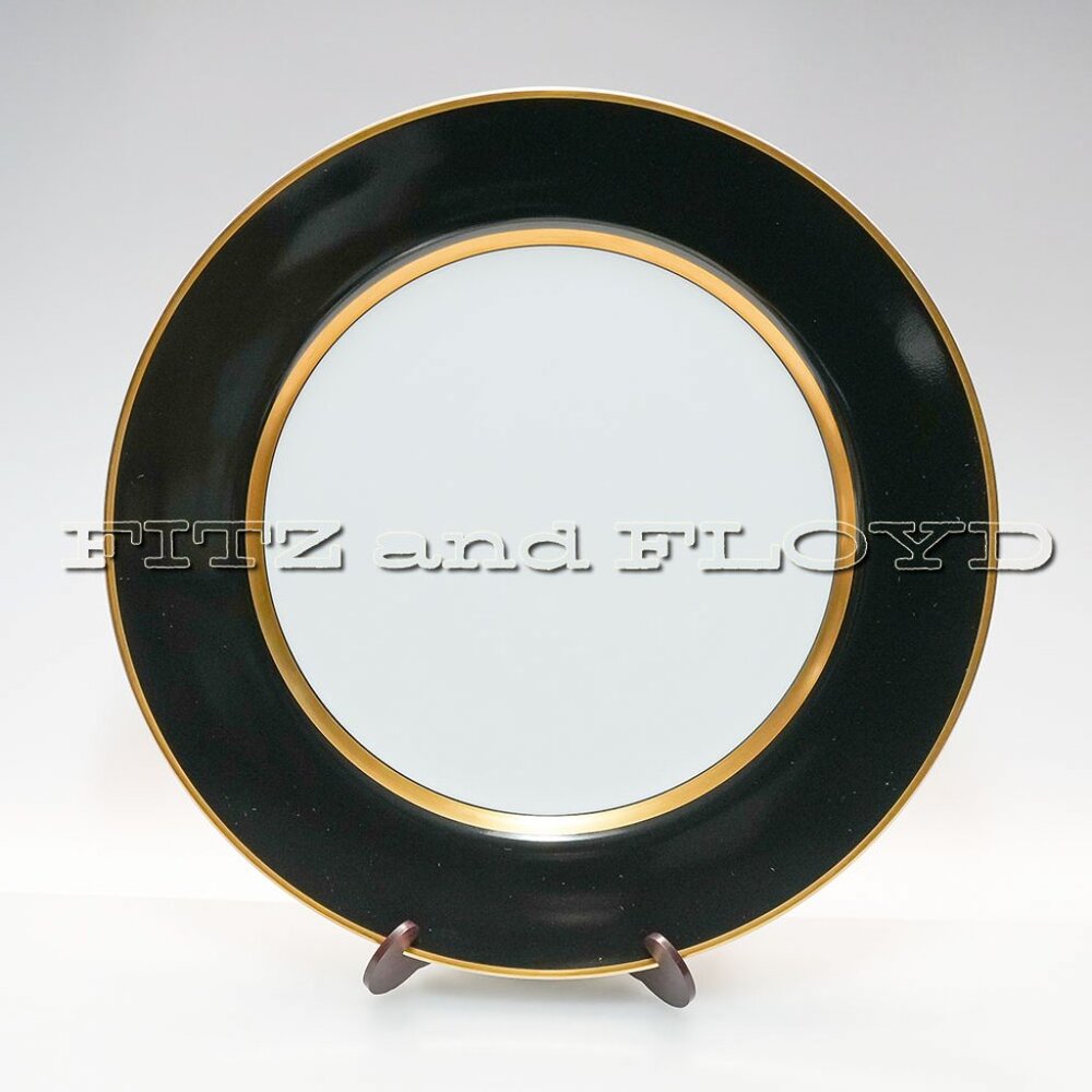 NEW (set of 4) Vintage 1978 Fitz and Floyd Renaissance Black Dinner Plates